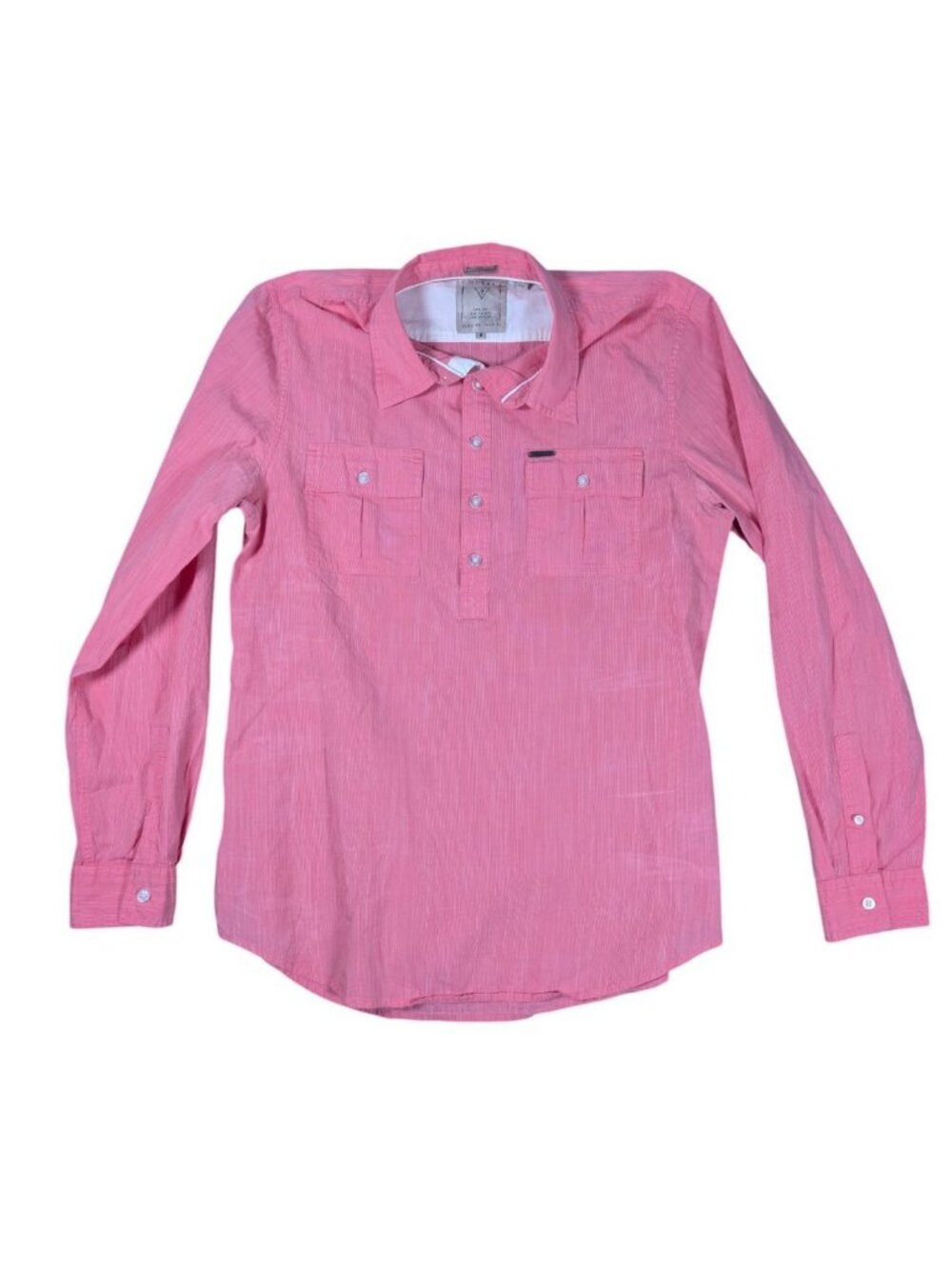 Guess Los Angeles Pink Popover Shirt Long Sleeve Men's Size M Cotton Pockets